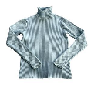 Pendleton Turtleneck Ribbed Knit Sweater Lt Blue Long Sleeve Warm Cotton Top L